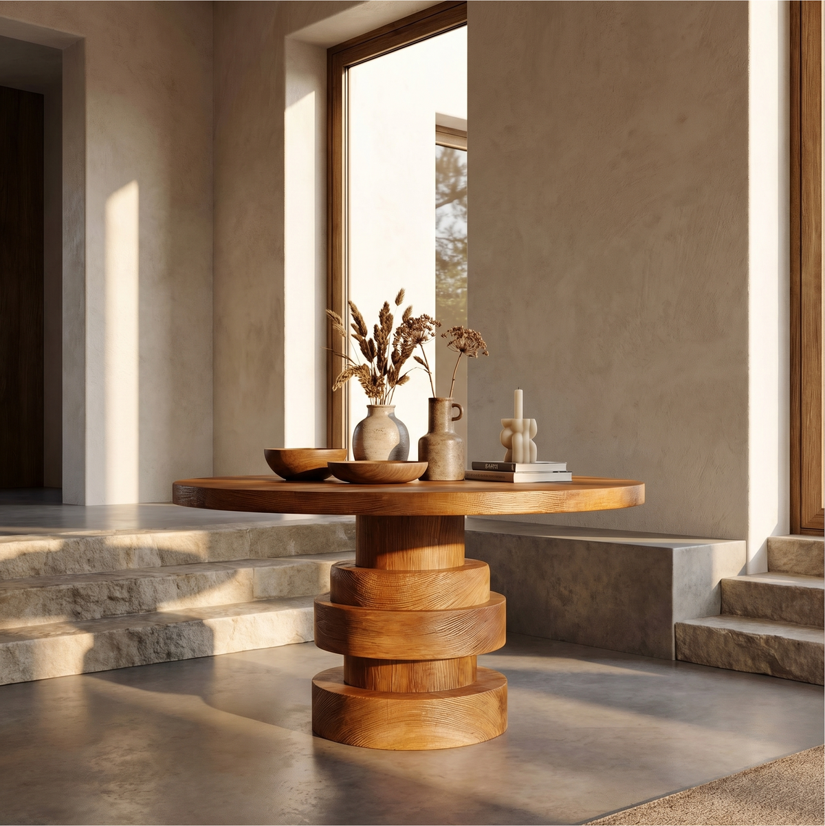 Modern Luxury Stacked Base Round Entryway Table For Entryway And Lobby - view 1 of 8