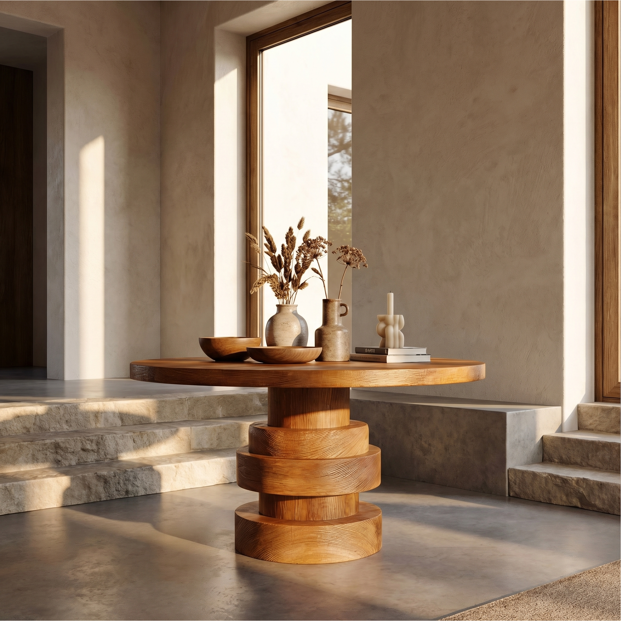 Modern Luxury Stacked Base Round Entryway Table For Entryway And Lobby - view 1 of 8