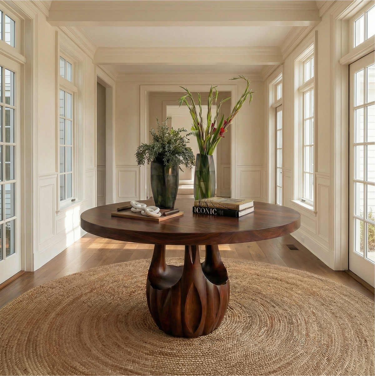 Modern Round Entryway Foyer Table With Unique Sculptural Base For Entryway And Hallway - view 1 of 8