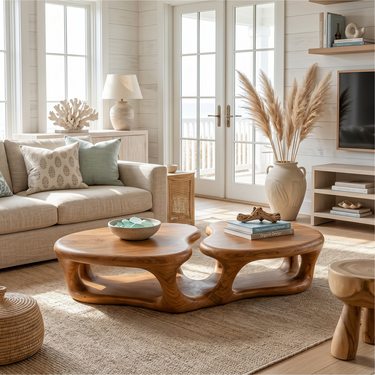 Sculptural Coffee Table With Open Wood Structure For Living Room Decor - view 1 of 8
