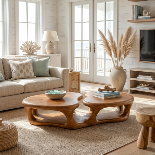 Sculptural Coffee Table With Open Wood Structure For Living Room Decor - view 1 of 8