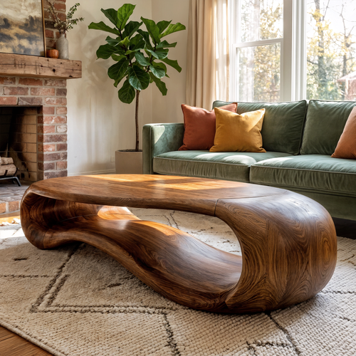 Modern Sculptural Solid Wood Coffee Table For Living Room - view 1 of 8