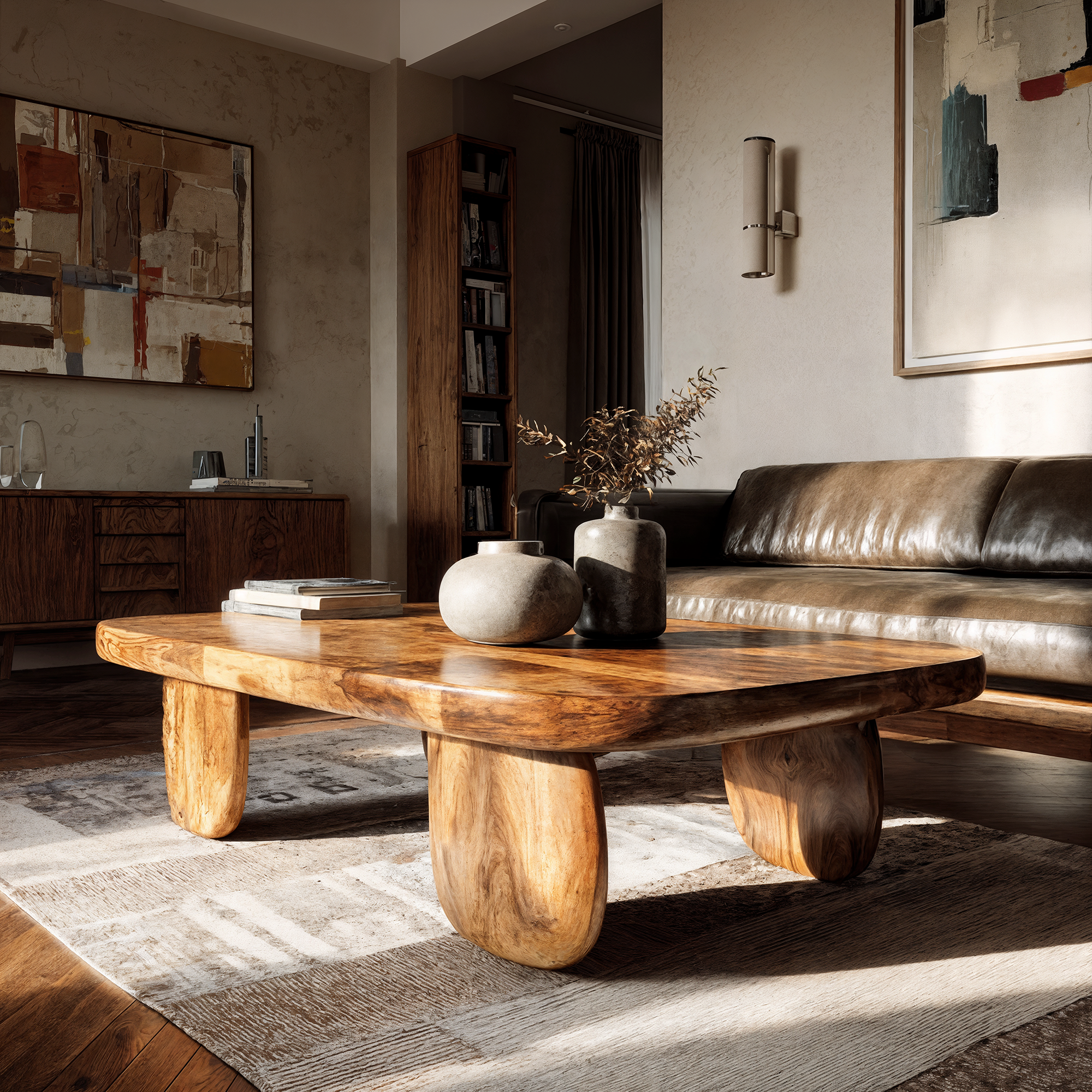 Minimal Coffee Table With Organic Pedestal Base For Living Room - view 1 of 8