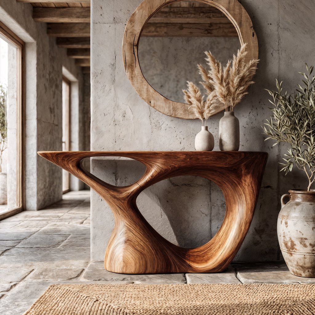 Sculptural Console Table With Curved Base For Entryway - view 1 of 8