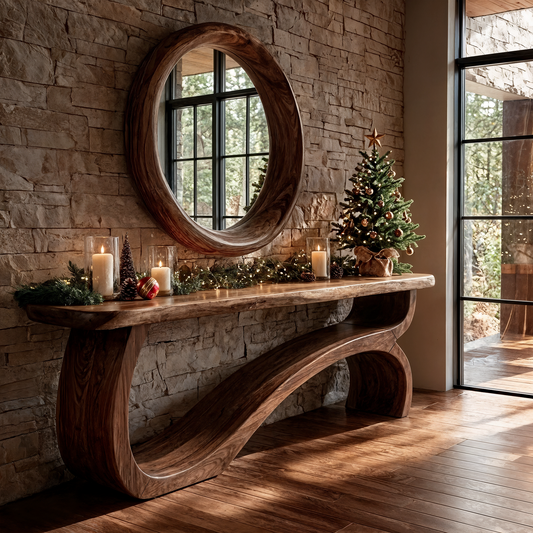 Modern Console Table Table With Sculptural Open Wood Base For Living Room - view 1 of 8