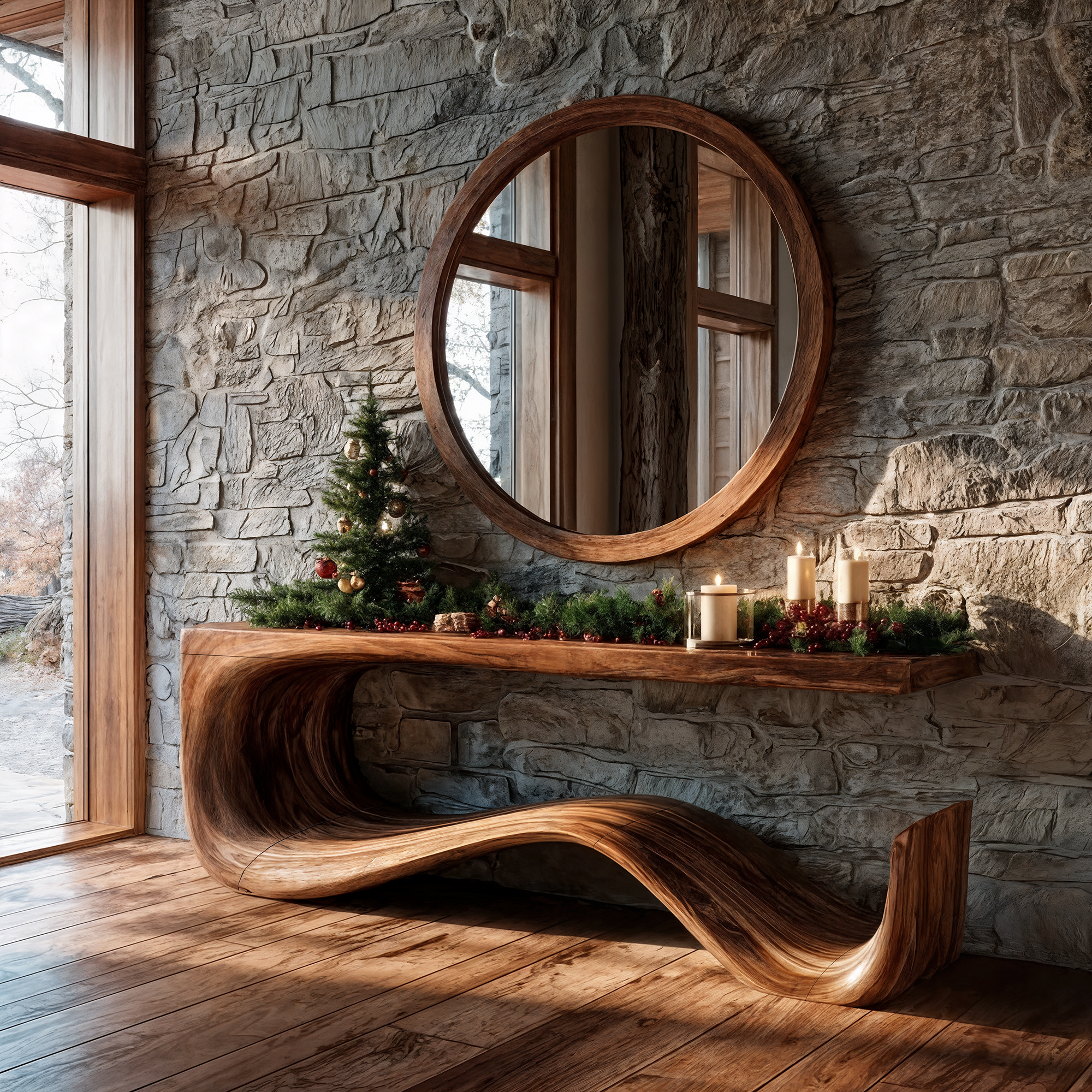 Rustic Console Table With Handcrafted Curved Wood Design For Entryway - view 1 of 8