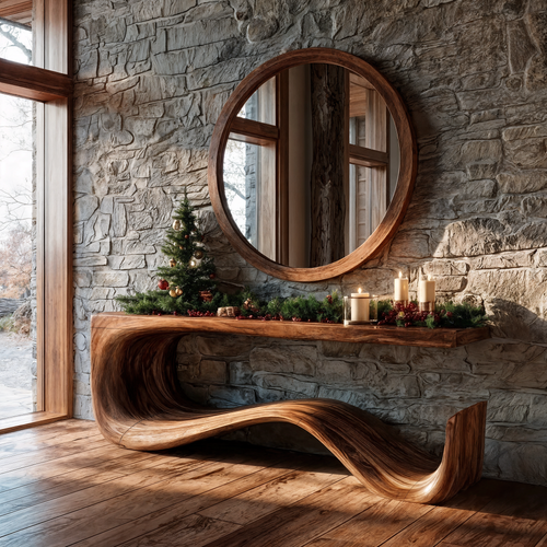 Rustic Console Table With Handcrafted Curved Wood Design For Entryway - view 1 of 8