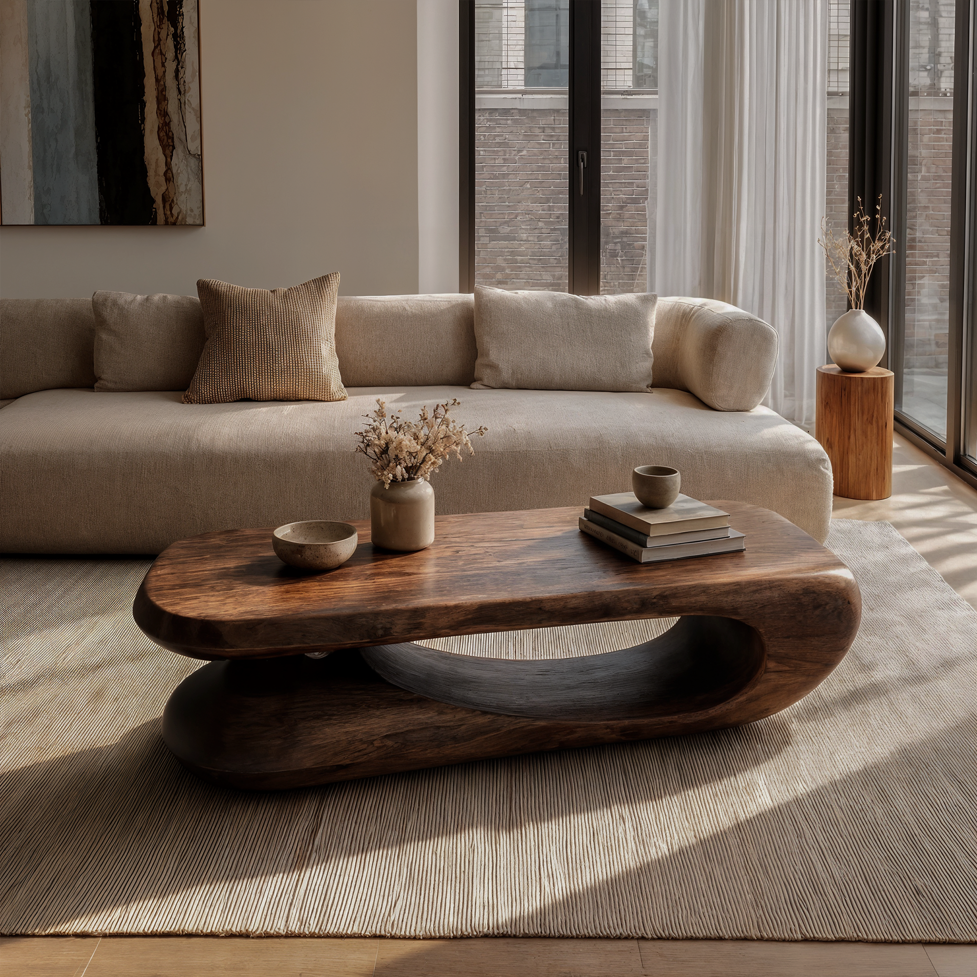 Organic Coffee Table With Flowing Monolithic Wood Form For Living Room - view 1 of 8