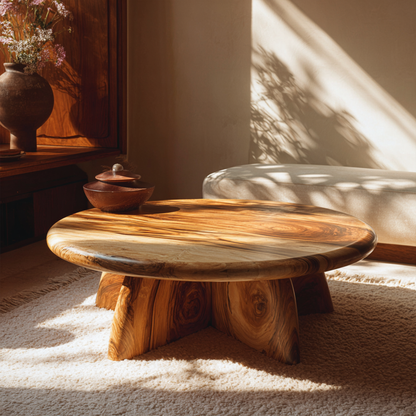 Rustic Coffee Table With Solid Wood Stump Base For Living Room - view 1 of 8