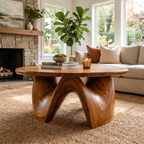 Rustic Coffee Table With Sculptural Solid Wood Base And Round Live Edge Top For Living Room - view 1 of 8