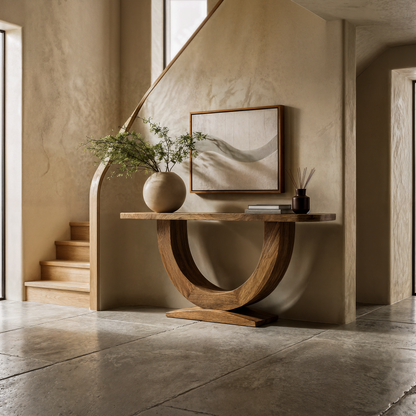 Contemporary Organic Console Table With U Shape Pedestal Base For Entryway And Living Room - view 1 of 8