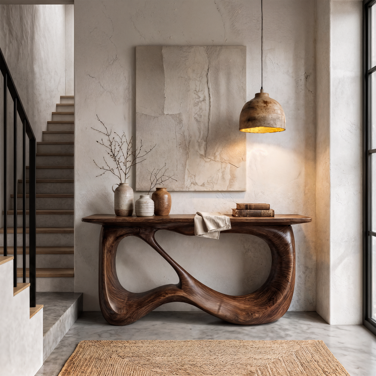 Minimalist Console Table With Flowing Loop Wood Base For Entryway - view 1 of 8