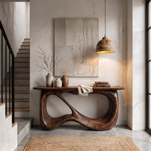 Minimalist Console Table With Flowing Loop Wood Base For Entryway - view 1 of 8
