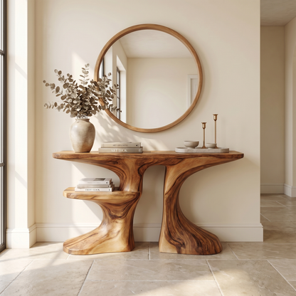 Organic Console Table With Live Edge Countertop And Sculptural Solid Wood Base For Entryway - view 1 of 8