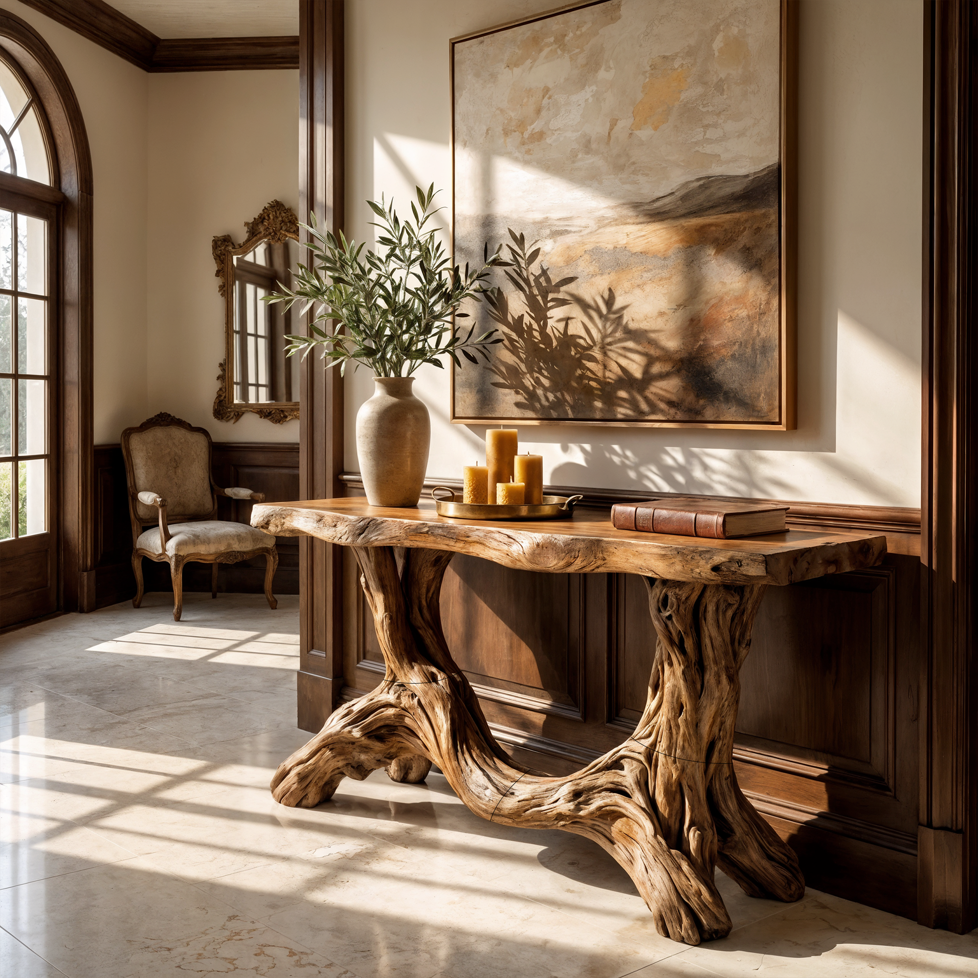 Sculptural Single Pedestal Console Table Handmade Statement Furniture For Living Room Decor - view 1 of 8