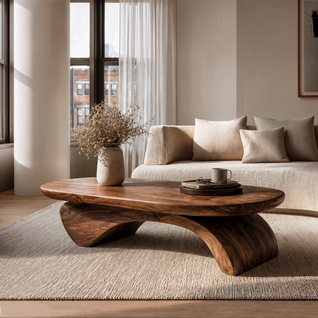 Rustic Live Edge Coffee Table With Artistic Curved Wood Pedestal For Living Room - view 1 of 8