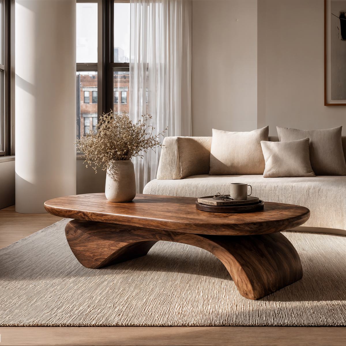 Rustic Live Edge Coffee Table With Artistic Curved Wood Pedestal For Living Room - view 1 of 8