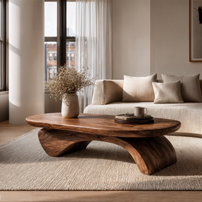Rustic Live Edge Coffee Table With Artistic Curved Wood Pedestal For Living Room - view 1 of 8