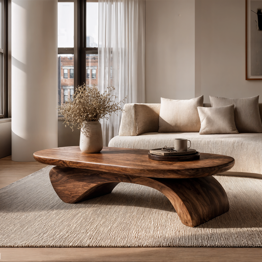 Rustic Live Edge Coffee Table With Artistic Curved Wood Pedestal For Living Room - view 1 of 8