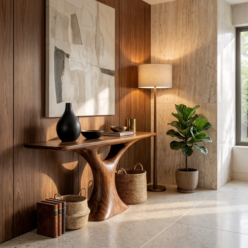 Mid Century Entry Table Smooth Sculptural Form Luxury Welcome Area - view 1 of 8