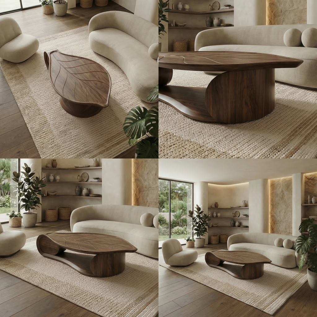 Organic Sculptural Coffee Table Solid Wood Living Room - view 3 of 8