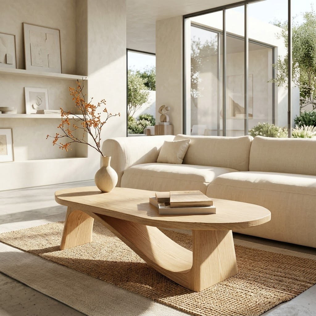 Modern Oval Coffee Table with Sculptural Base, Minimalist Living Room Centerpiece - view 1 of 7