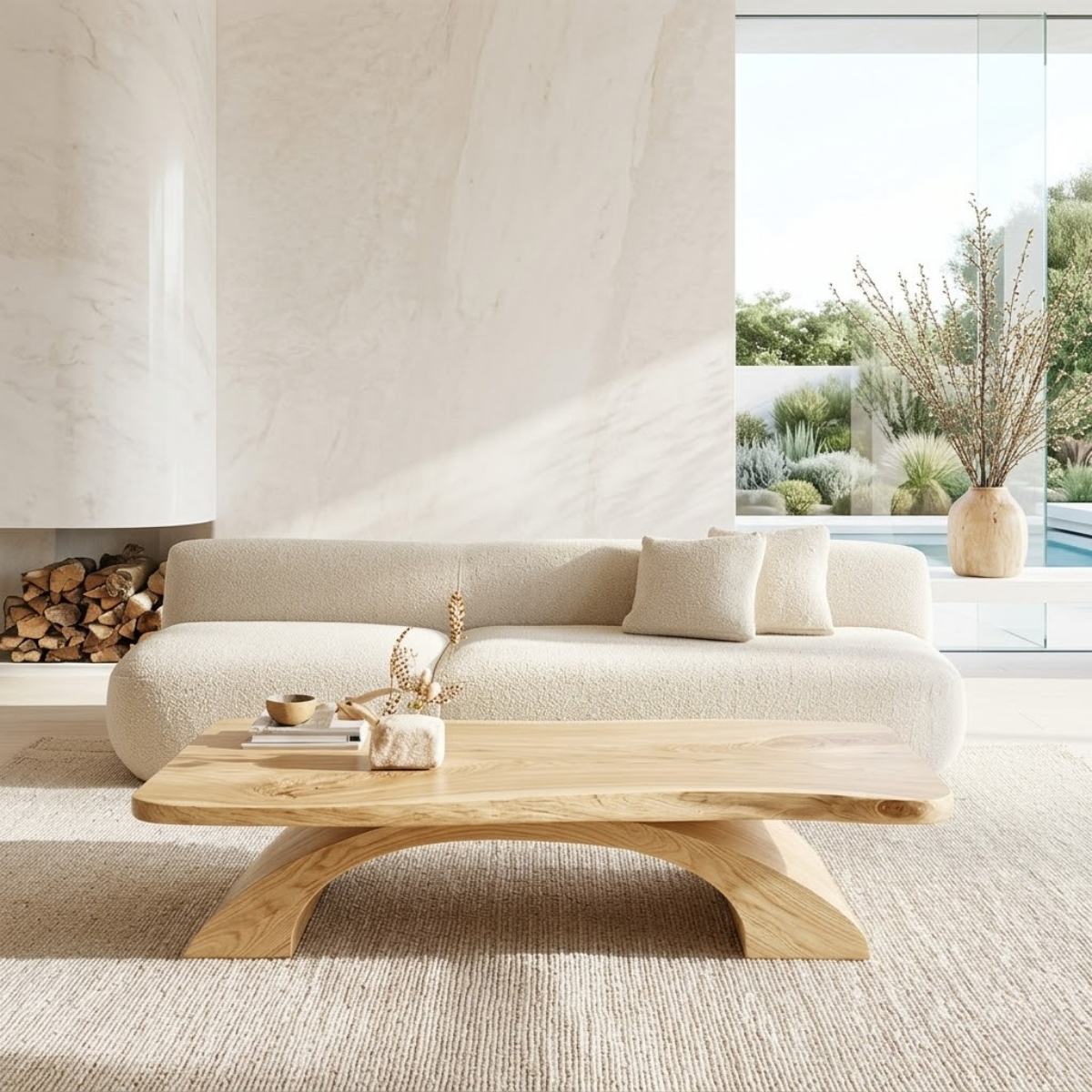 Organic Sculptural Coffee Table with Curved Base, Modern Minimalist Living Room Table - view 1 of 7