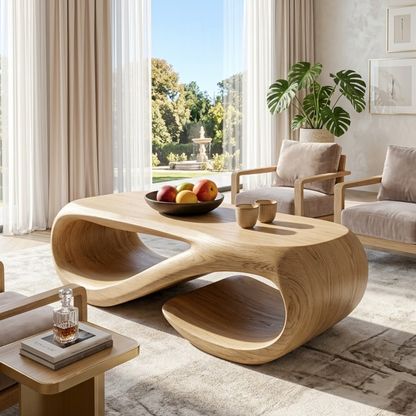 Sculptural Wooden Coffee Table with Modern Curved Design - view 1 of 7