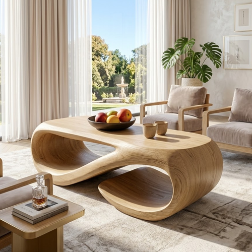 Sculptural Wooden Coffee Table with Modern Curved Design - view 1 of 7