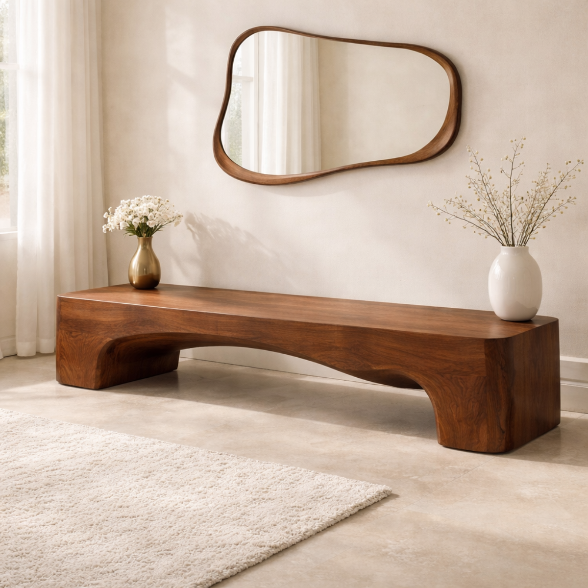Modern Curved Entryway Bench Sculptural Hallway Seat Minimalist Console Style Furniture - view 2 of 7
