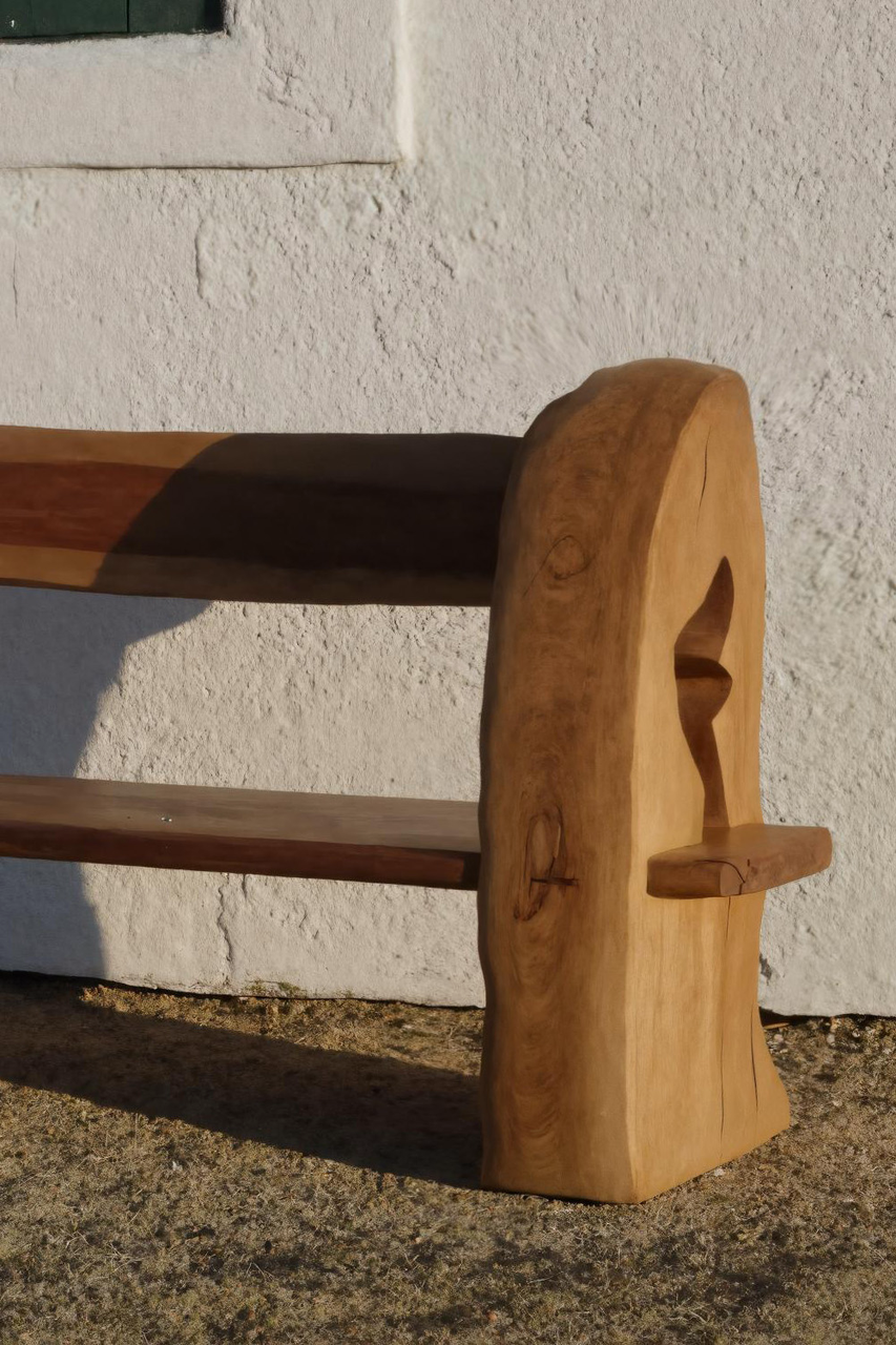 Rustic Organic Bench With Sculptural Armrest For Garden Or Entryway - view 4 of 7