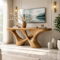 Solid Wood Console Table with Sculpted Curved Base, Artistic Modern Design - view 1 of 7