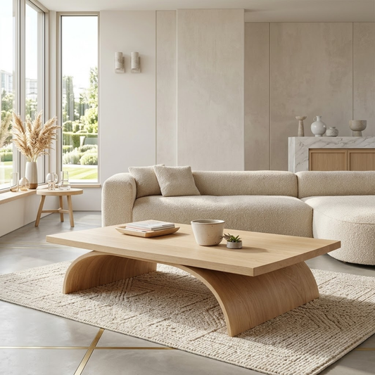 Modern Sculptural Coffee Table with Curved Base, Minimalist Living Room Centerpiece - view 1 of 7