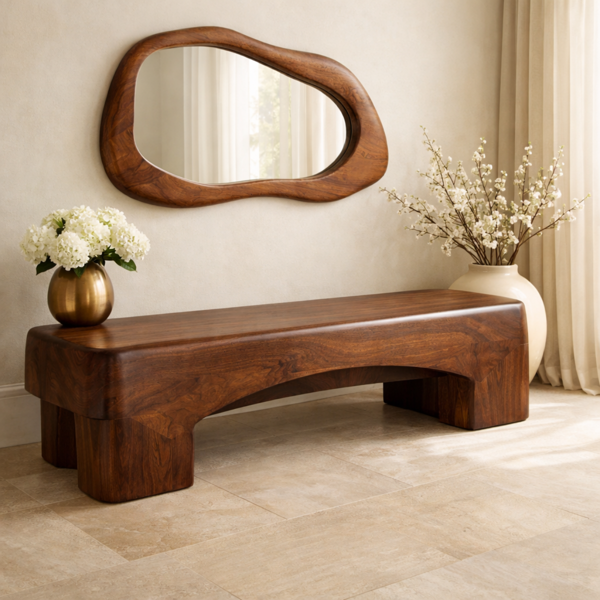 Modern Entryway Bench Curved Sculptural Hallway Seat Minimalist Statement Furniture - view 2 of 7