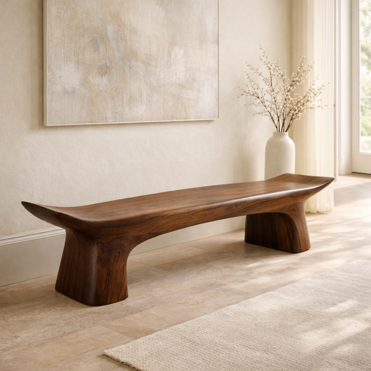 Modern Curved Entryway Bench Sculptural Hallway Seat Organic Minimalist Furniture - view 2 of 7