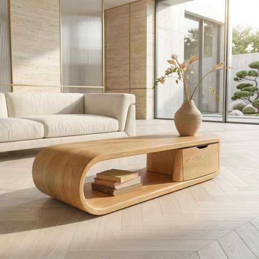 Modern Storage Coffee Table with Drawer and Open Shelf, Minimalist Living Room Table - view 1 of 7
