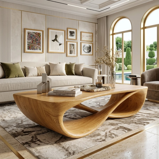 Elegant Wooden Coffee Table with Stylish Curved Design - view 1 of 7