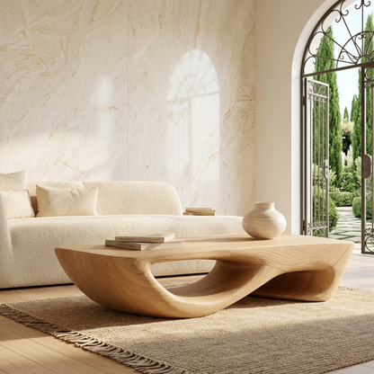 Contemporary Sculptural Coffee Table with Open Wave Base, Luxury Lounge Centerpiece - view 1 of 7