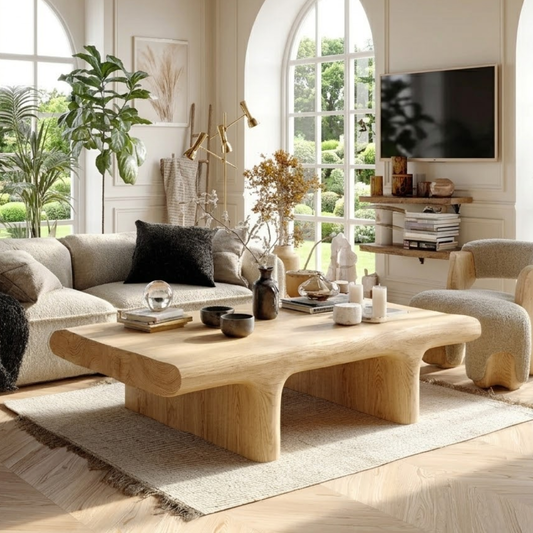 Unique Wooden Coffee Table with Sculptural Curved Design - view 1 of 7