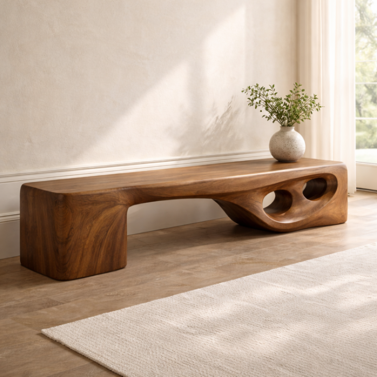 Modern Entryway Bench Sculptural Curved Hallway Seat Organic Statement Furniture - view 2 of 7