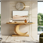 Solid Wood Console Table with Sculpted Crescent Base, Modern Artistic Design - view 1 of 7