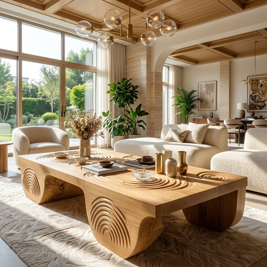 Artistic Wooden Coffee Table with Unique Carved Design - view 1 of 7