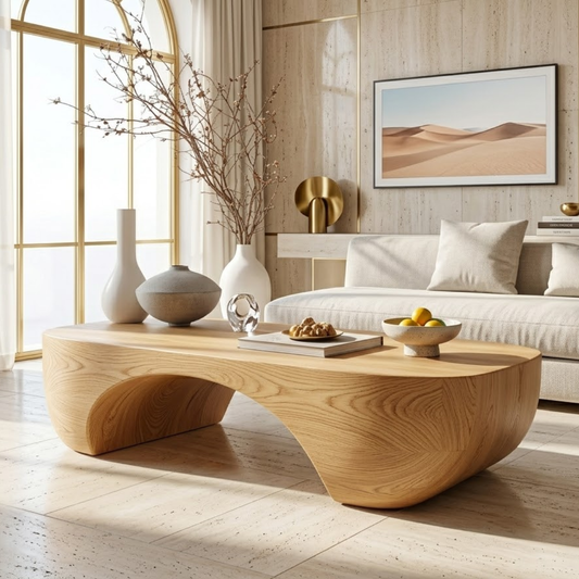Elegant Wooden Coffee Table with Sculpted Curved Design - view 1 of 7