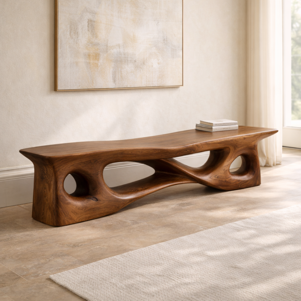Sculptural Entryway Bench Organic Curved Hallway Seat Statement Minimalist Furniture - view 2 of 7