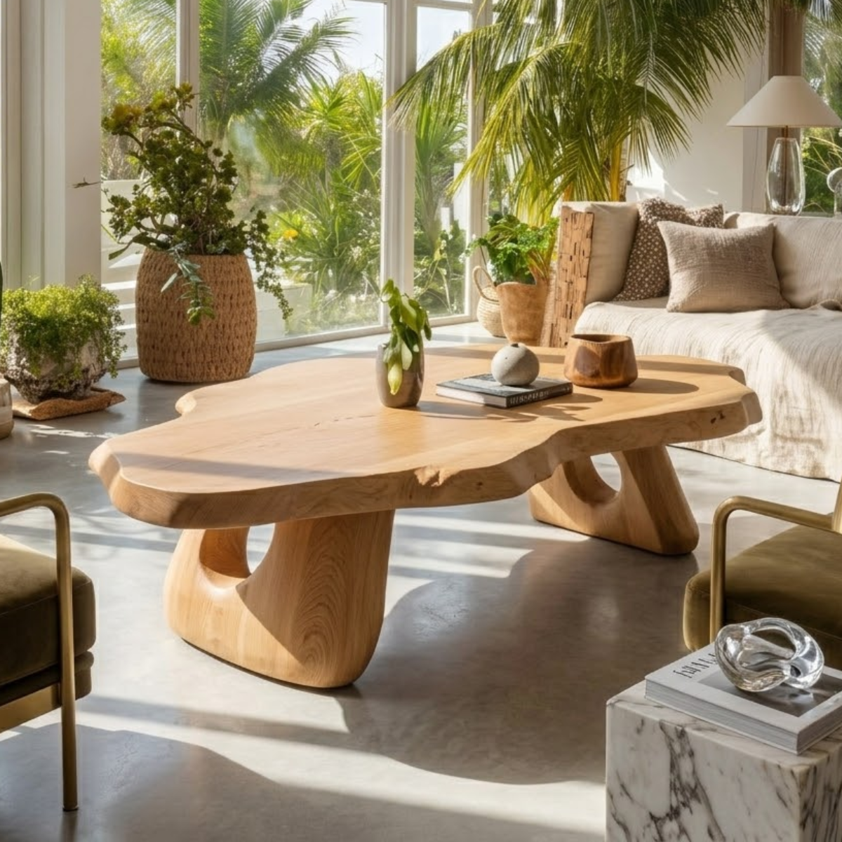 Organic Wooden Coffee Table with Unique Sculptural Base - view 1 of 7