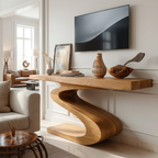 Solid Wood Console Table with Sculpted Curved Base, Modern Artistic Design - view 1 of 7