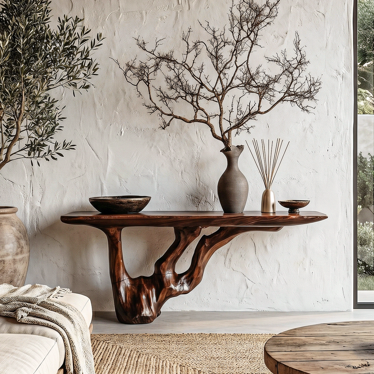 Rustic Console Table With Handcrafted Tree Root Base For Entryway And Living Room - view 1 of 8