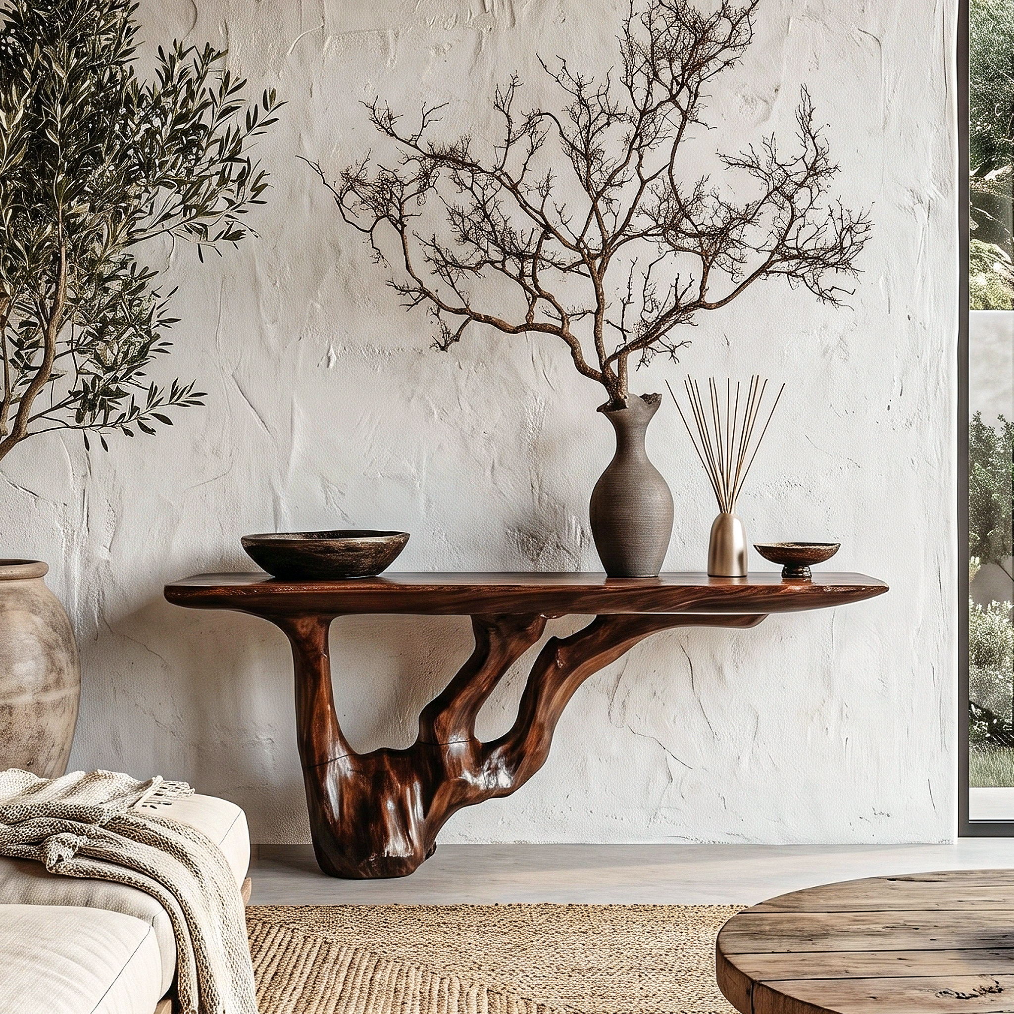 Rustic Console Table With Handcrafted Tree Root Base For Entryway And Living Room - view 1 of 8