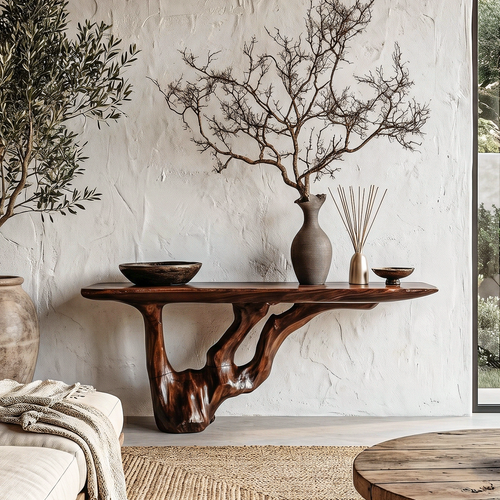 Rustic Console Table With Handcrafted Tree Root Base For Entryway And Living Room - view 1 of 8