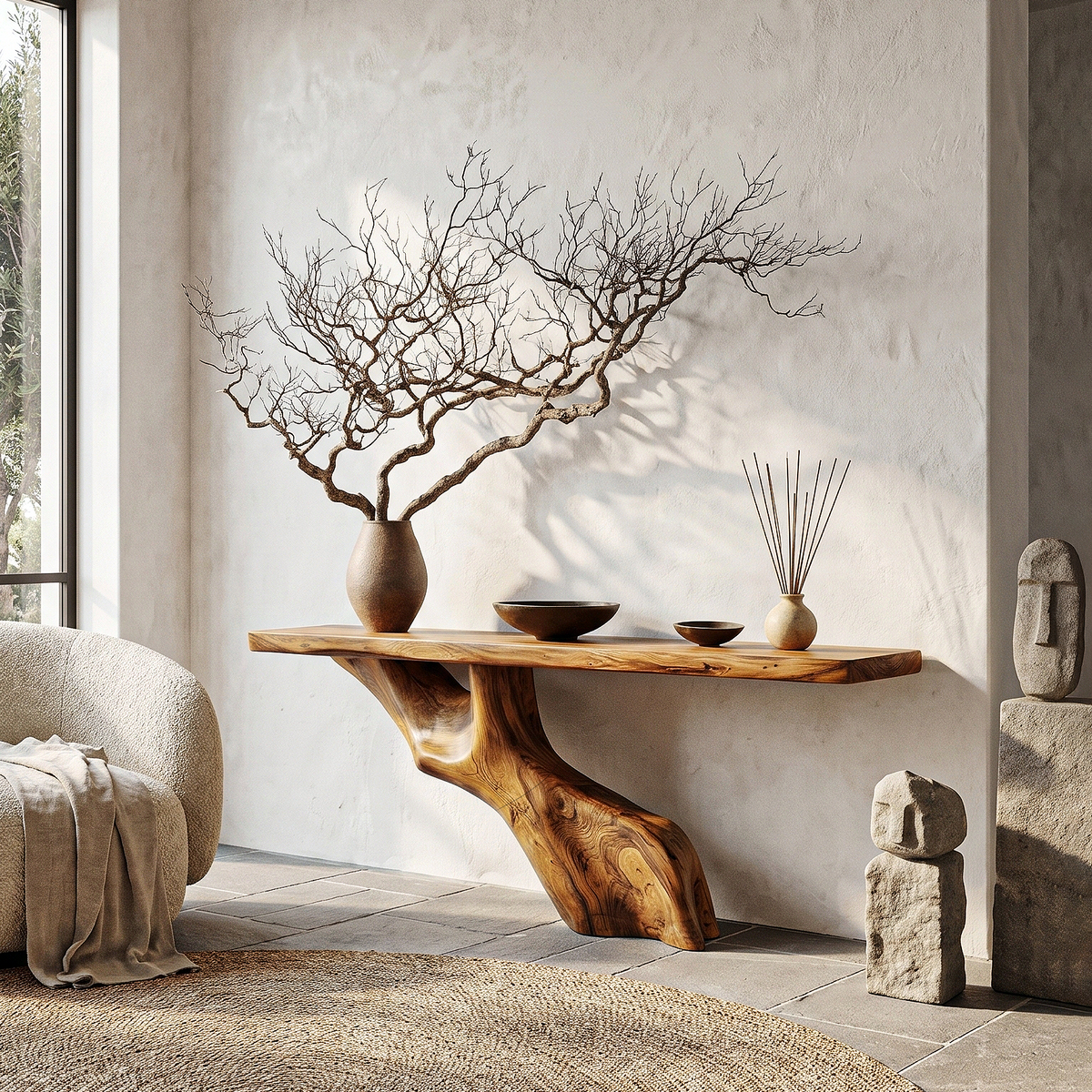 Tree Inspired Console Table With Live Edge Top And Root Base For Hallway - view 1 of 8